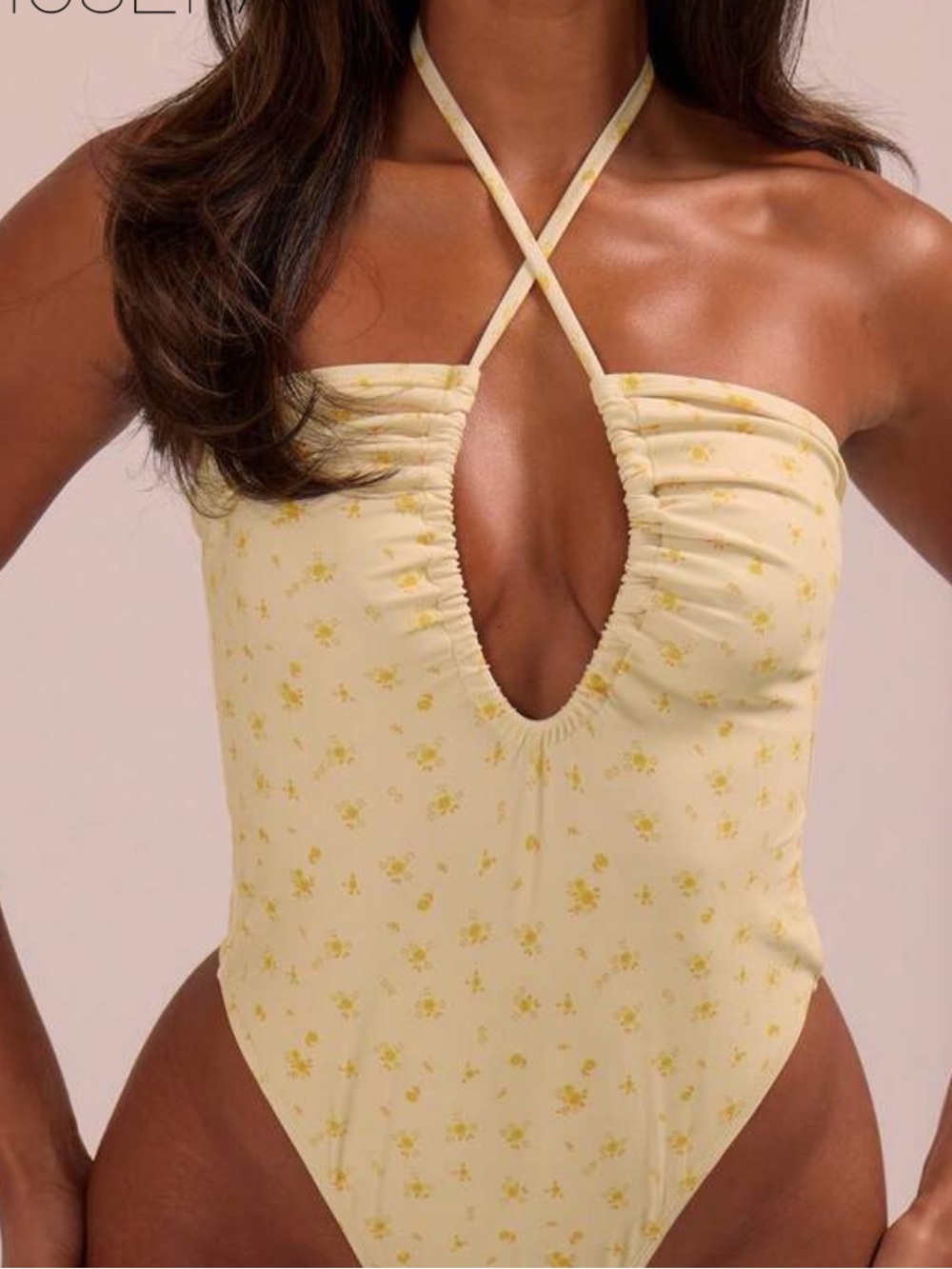 Yellow Floral Halter One-Piece Swimsuit